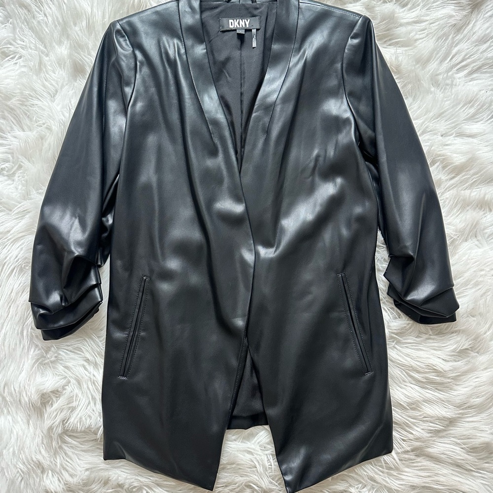 DKNY Women's Black Open-Front Leather Jackrt NWOT